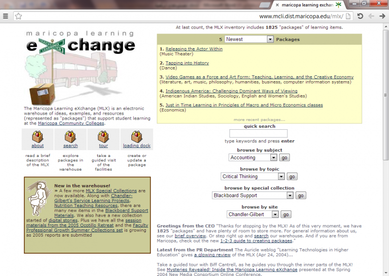 Screenshot of the Maricopa Learning eXchange