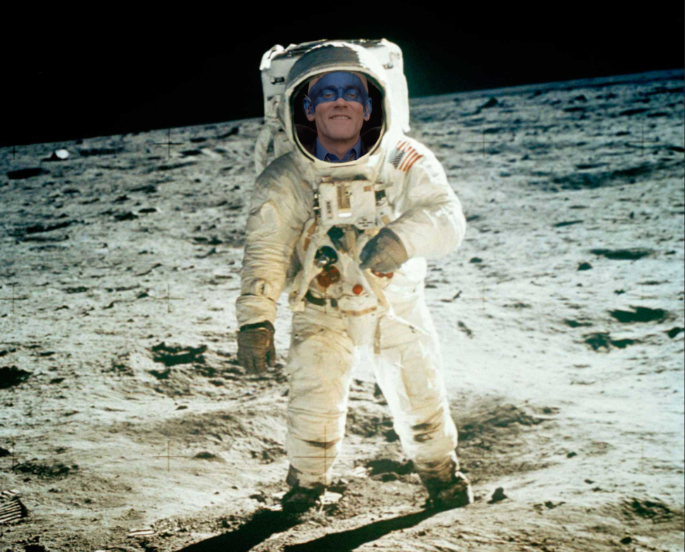 Michael Stipe in spacesuit on the moon.